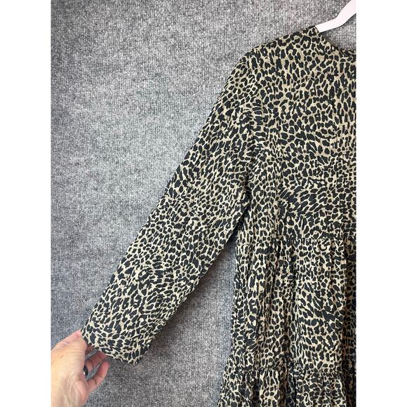 Zara Women's Animal Print Round Neck 3/4 Sleeve Tiered Mini Light Dress Sz S - Picture 4 of 12
